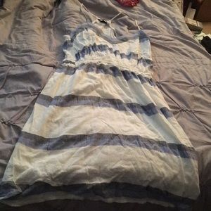 Black and blue stripes on white dress!